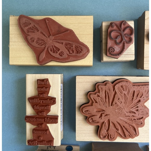 Butterflies & Ladybugs Wooden Block Rubber Stamps Lot of 13 - Picture 7 of 13
